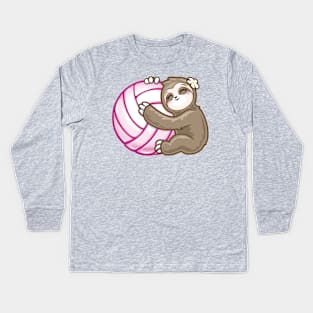 Kawaii Sloth pink girls Volleyball Kids Long Sleeve T-Shirt